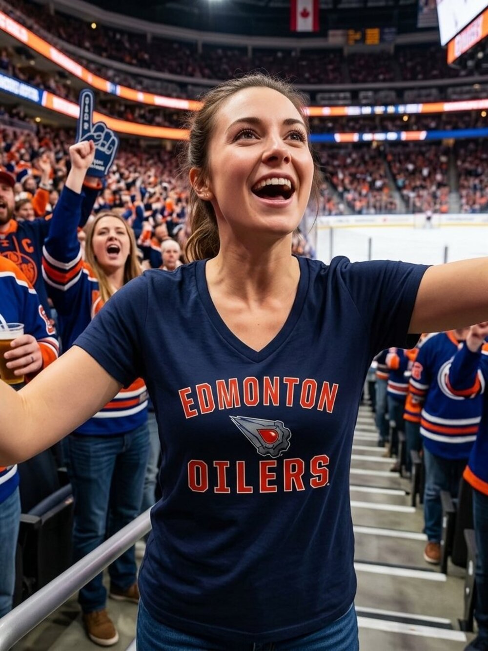 🏒 NHL Fanatics Edmonton Oilers Vintage Women's V-Neck T-Shirt – Size US M 🧡